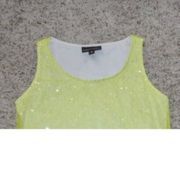 Womens Tank Top Yellow XS Sequined Mesh Overlay Scoop Neck Dana Buchman - Picture 3 of 5
